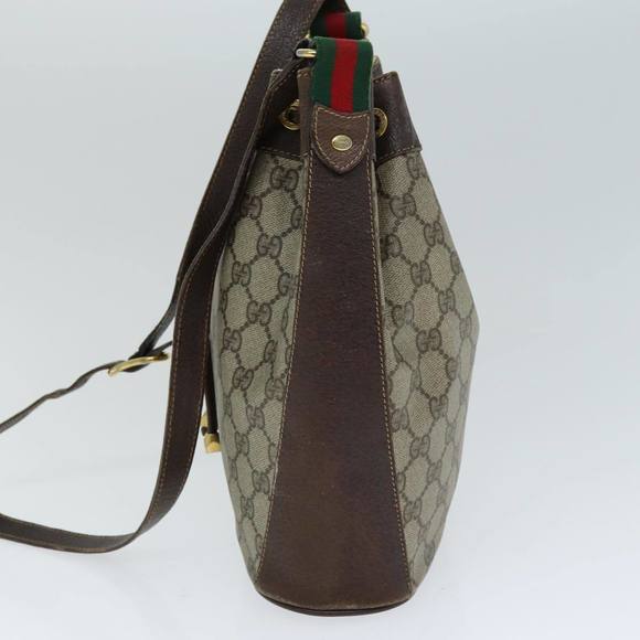 GUCCI GG Supreme Web Sherry Line Shoulder Bag PVC Leather Beige Auth 79176 - Picture 4 of 16